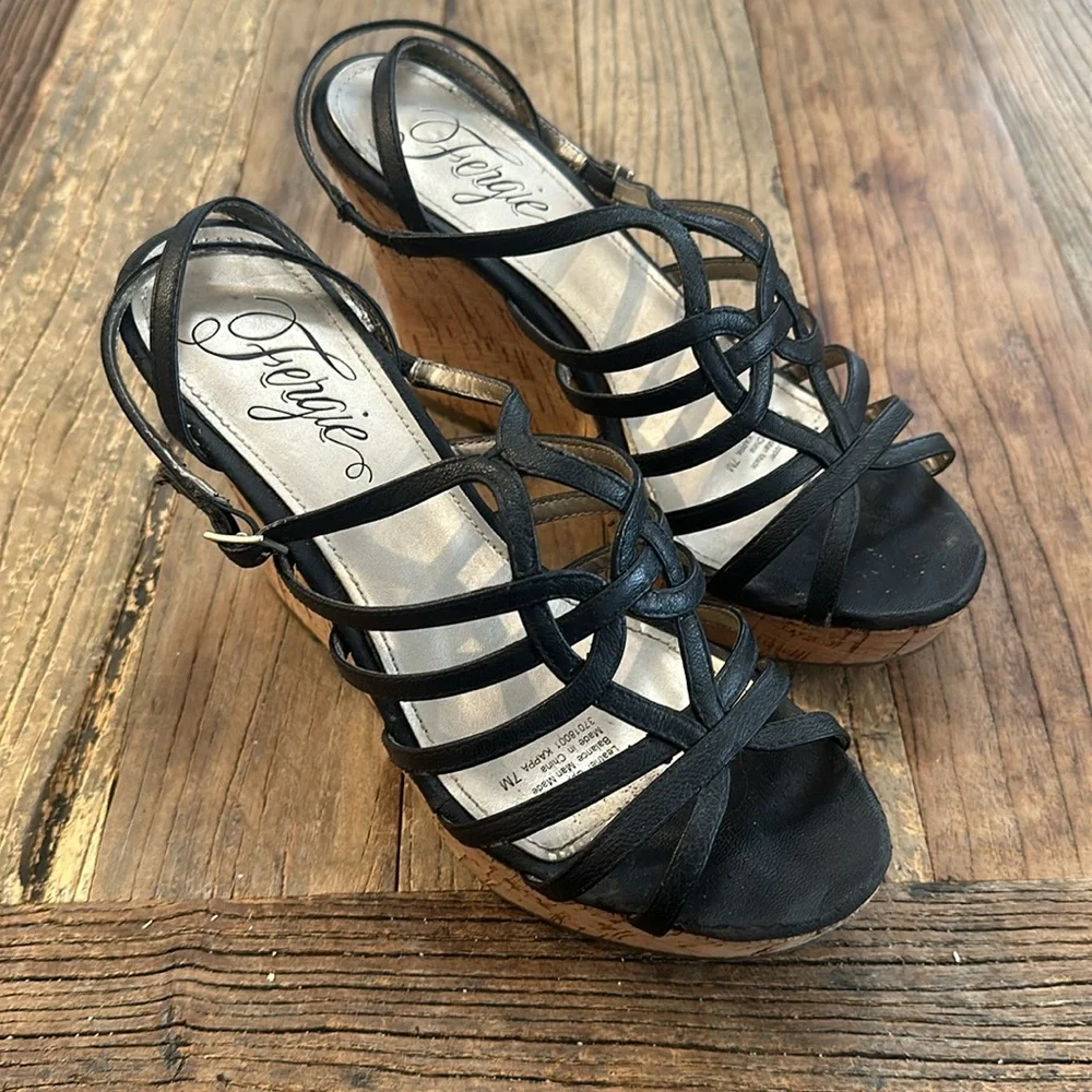 Fergie black strappy platform heels